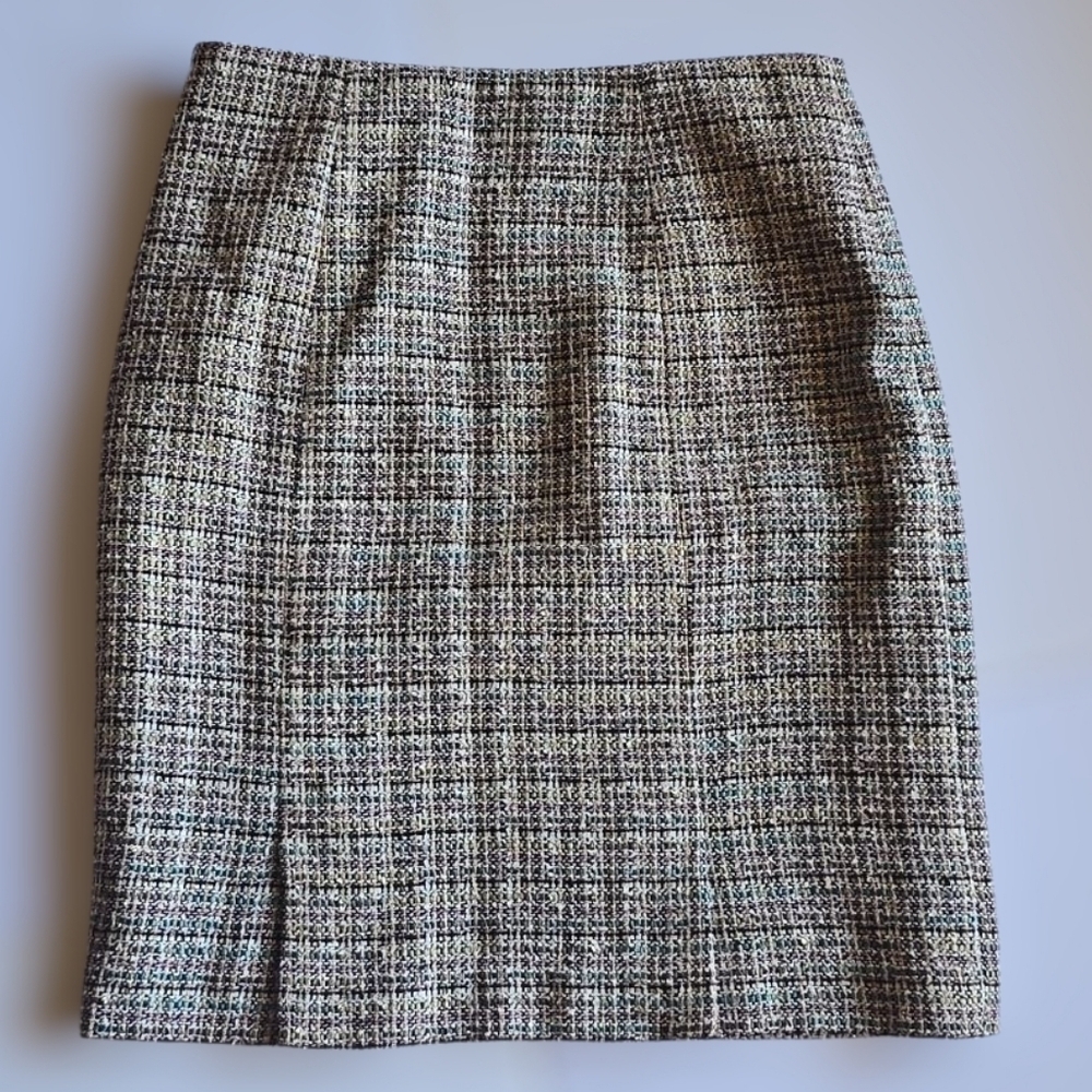 Vintage Brooks Brothers Wool Blend Plaid Boucle Tweed Pencil Skirt Sz 2 - Picture 8 of 11